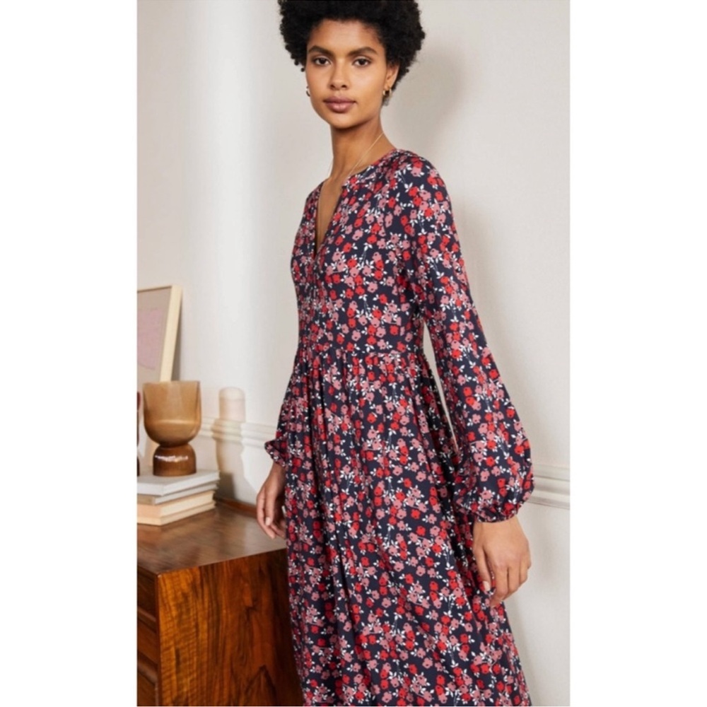 Boden Willow Midi Dress Women Size 14 Jersey Knit Soft VNeck Floral Flowy Casual